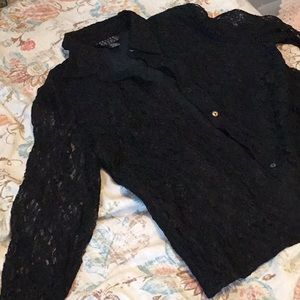 Black lace button down